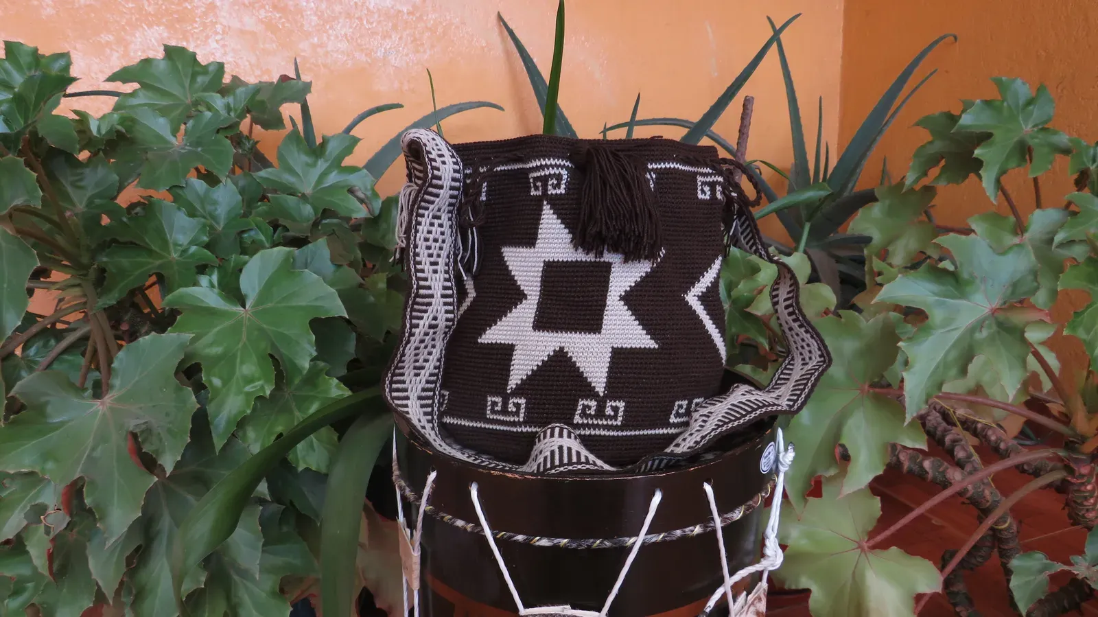 Mochila café oscuro con estrella blanca